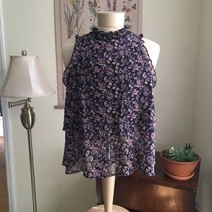 American Eagle High-Neck Tiered Floral Blouse